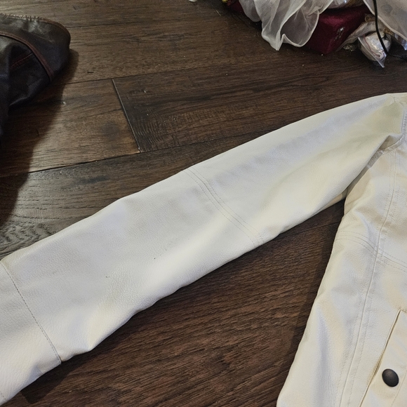 Fried Denim Faux Leather Jacket White Men's Size Medium Used Condition Zippers.  - Picture 2 of 14